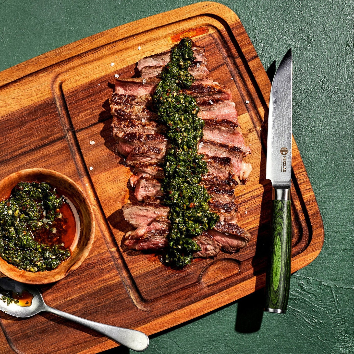 Damascus Steel Steak Knife Set, 8-pc (Green)